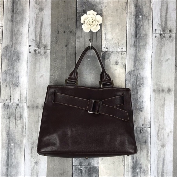 Longchamp Handbags - Longchamp Brown & Brass Leather Logo Buckle Bag